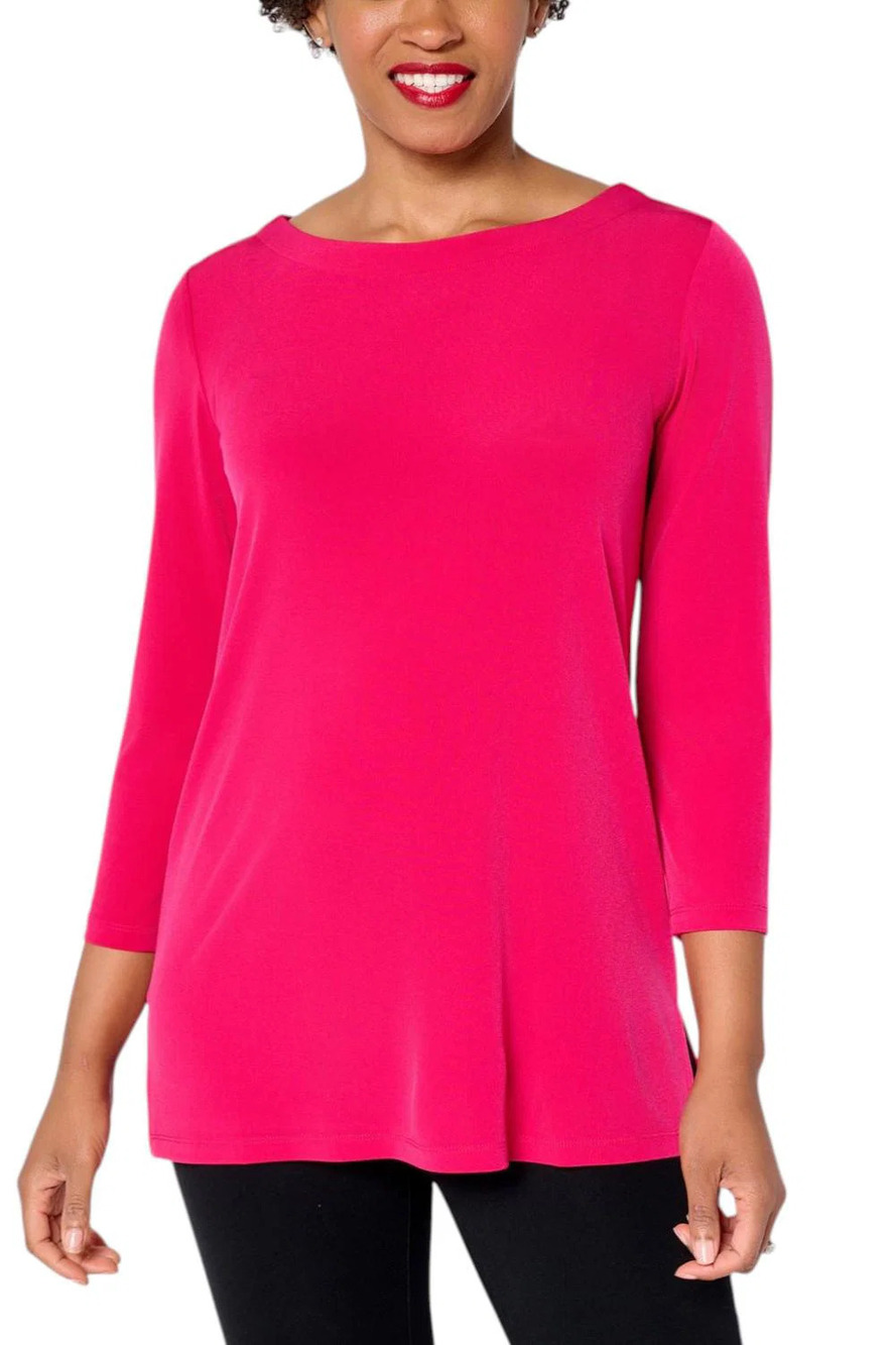 Susan Graver Modern Essentials Pleated Liquid Knit Tunic Pink Muse - Plus